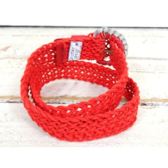70s vintage red crochet/macrame cotton rope leather boho/hippie belt - Picture 4 of 5